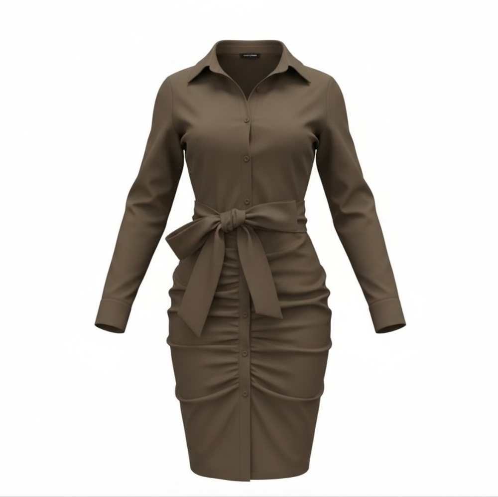 Fashion Nova Olive Poplin Midi Button Down Shirt Dress Size M
